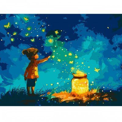 Картина за номерами Хлопчик і світлячки&nbsp;LED підсвітка 955096 955096 фото