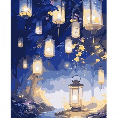 Картина за номерами Чарівний ліс з ліхтариками&nbsp;LED підсвітка 955108 955108 фото