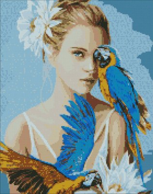 Набір з алмазною мозаїкою Дівчина з блакитними папугами AMO7208 AMO7208 фото