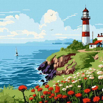 Картина за номерами 30*30 см KHO2788 Маяк на горизонті КНО2788 фото