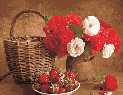 Картина за номерами ArtStory Полуниця і квіти 50*65см в коробці AS0964 фото