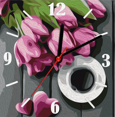 Годинник за номерами "Кава та тюльпани" 30*30 см ASG014 фото