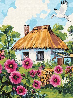 Картина за номерами Мальви біля хати KHO6407 КНО6407 фото