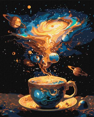 Картина за номерами КНО5124 Космічне чаювання з фарбами металік КНО5124 фото