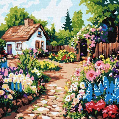 Картина за номерами Квіти біля хатини KHO6382 КНО6382 фото