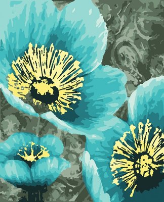 Картина за номерами PNX3301 Блакитні квіти з золотою фарбою PNX3301 фото